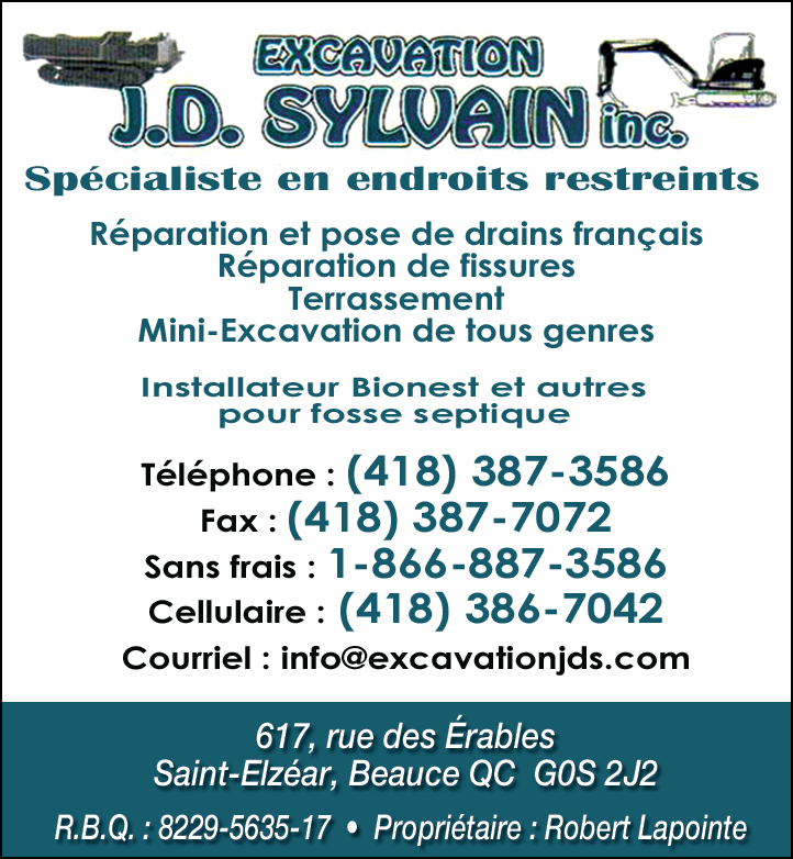 pose de drains, installation de fosse septique, terrassement 16289 Excavation JD Sylvain